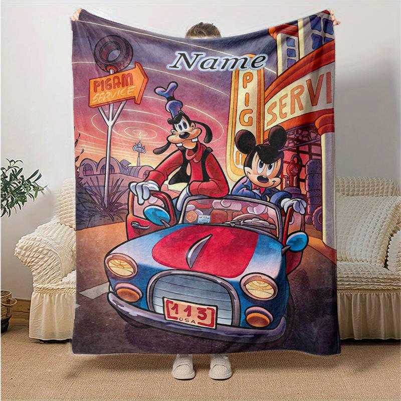 Custom 1pc Mickey Goofy Road Trip Blanket, Soft And Comfortable Blanket, Casual Warm, Camping Travel Blanket, Birthday Gift Q910121