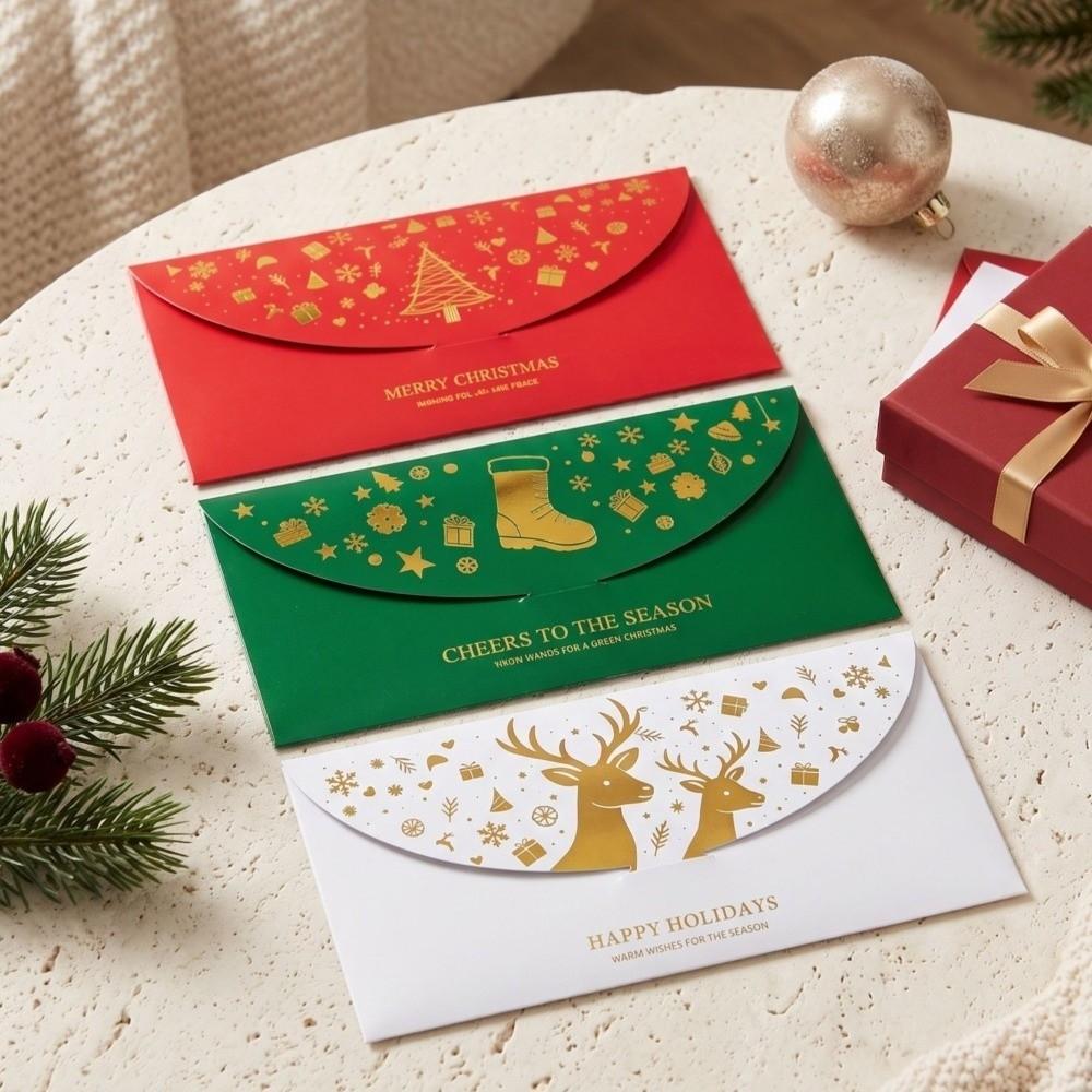 3pcs Elk Christmas Gift Envelopes Gold Foil Holiday Envelopes Cash Envelopes New Year Party