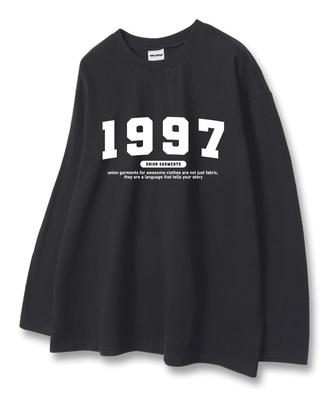 UNION GARMENTS 1997 Логотип-номер Свободный крой Футболка с длинным рукавом Темно-серый [Базовая или в рубчик]