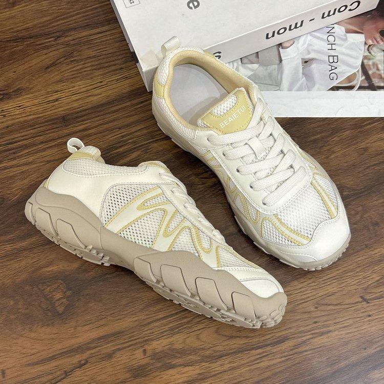 Leather Single Mesh Forrest Gump Shoes Women's 2025 New Spring and Summer Round Head Thick Sole Thin Breathable Sports Leisure Moral Training Shoes