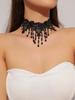 Винтажное черное кружевное ожерелье с розой, браслет, кольцо, набор для женского ужина, темный ветреный браслет-цепочка на шею