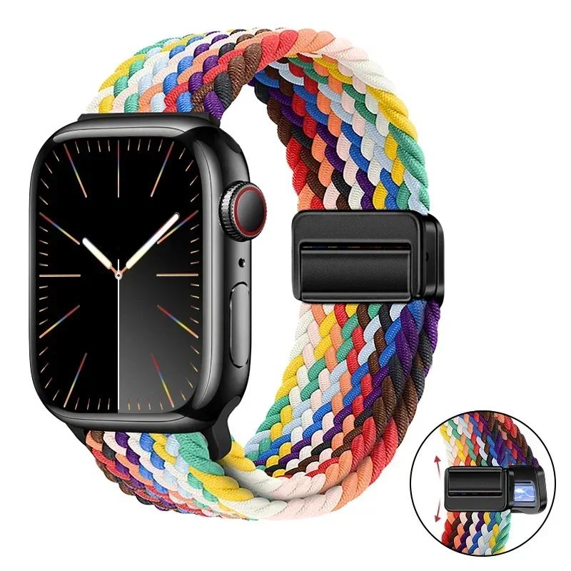 Магнитный плетеный ремешок-петля для Apple Watch 45мм 41мм 44мм 42мм 46мм Ultra 3 49мм Нейлоновый браслет iWatch 11 10 9 8 7 6 5 SE
