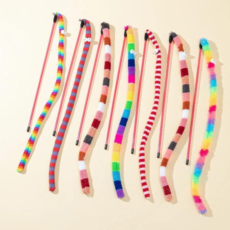 1PC Funny Cat Toy Caterpillar Cat Teaser Wand Interactive Toys Feather Colorful Rod Teaser Wand Pet Supplies