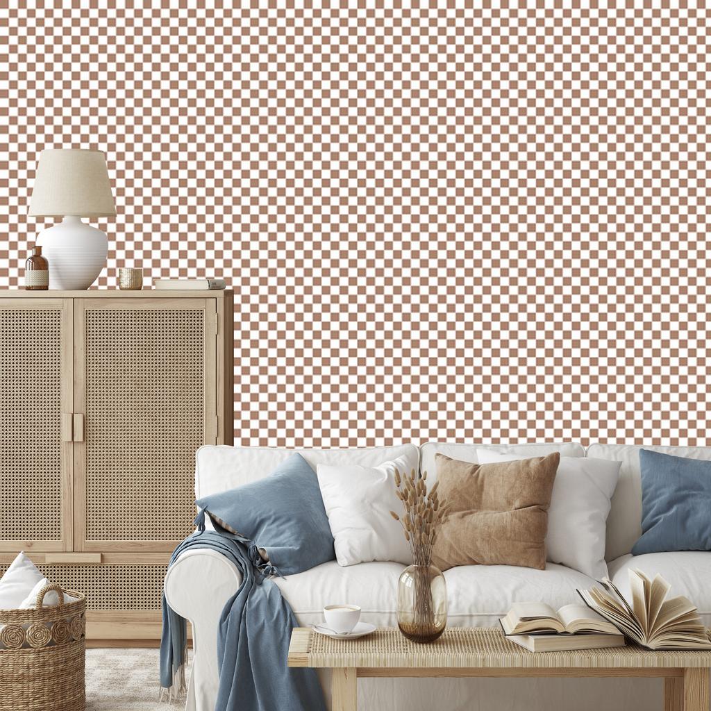 Checkerboard Wallpaper Beige, White and Orange for Living Room and Bedroom 50x1000