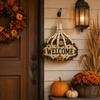 Decorative Wooden Hanging Craft Skeleton Hand Door Welcome Sign, Halloween Pumpkin Bat Pattern Decor, Creepy Skull Theme Signage Wall Plaque,