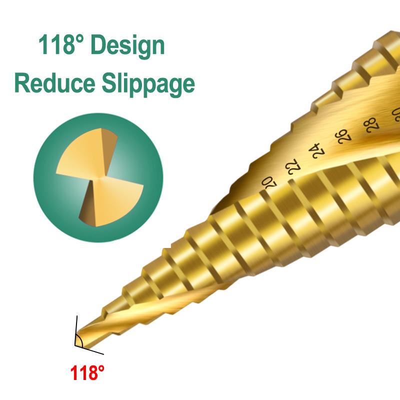 HSS Spiral Flute Hex Shank Step Drill Bit, Pagoda Drill for Centering, Punching & Hole Expanding
