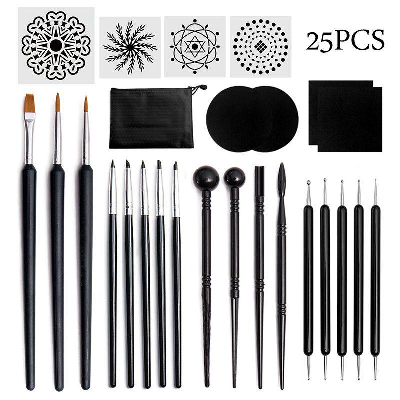 Mandala Dotting Tools: 26-Piece Set with Painting Templates, Dotting Pens, Ball Stylus, Rubbing Sticks & Creative Embellishments.