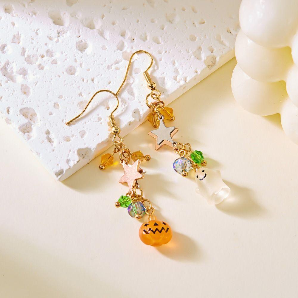 Rhinestone Halloween Earrings Ghost Spider Dangle Earrings Punk Pumpkin Ear Studs  Party