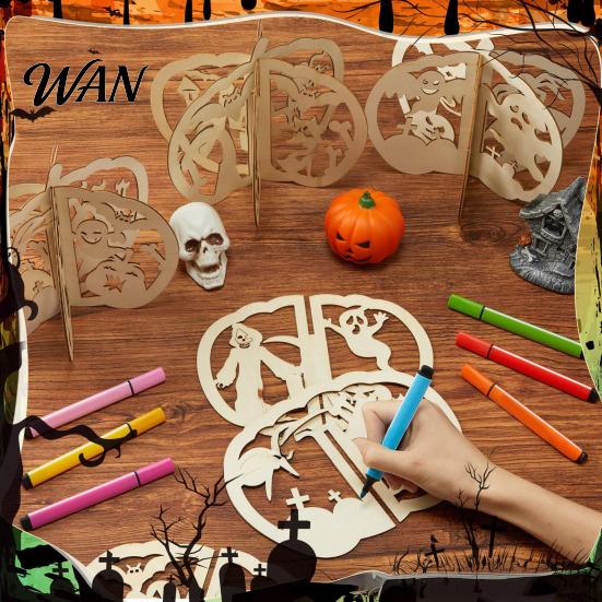 Blank Wood Chips for Painting Halloween Pumpkin Wooden Craft Kit, 17cm DIY Unfinished Slice Shapes Kids, Hollow Cutouts Painting, Fall Themed