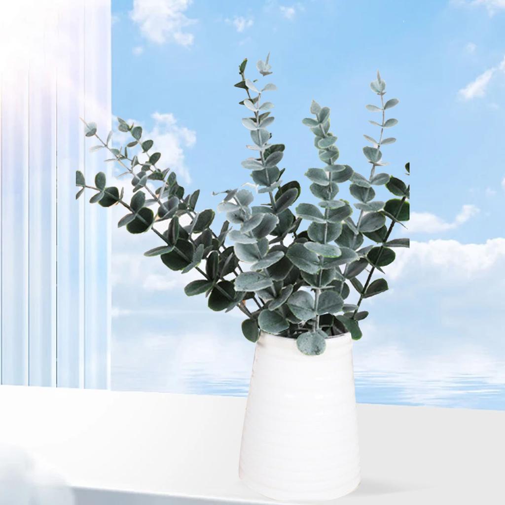 Декоративный стебель эвкалипта 24 листа Пластик Железная проволока Искусственный поддельный стебель эвкалипта для украшения дома, вечеринки, свадьбы