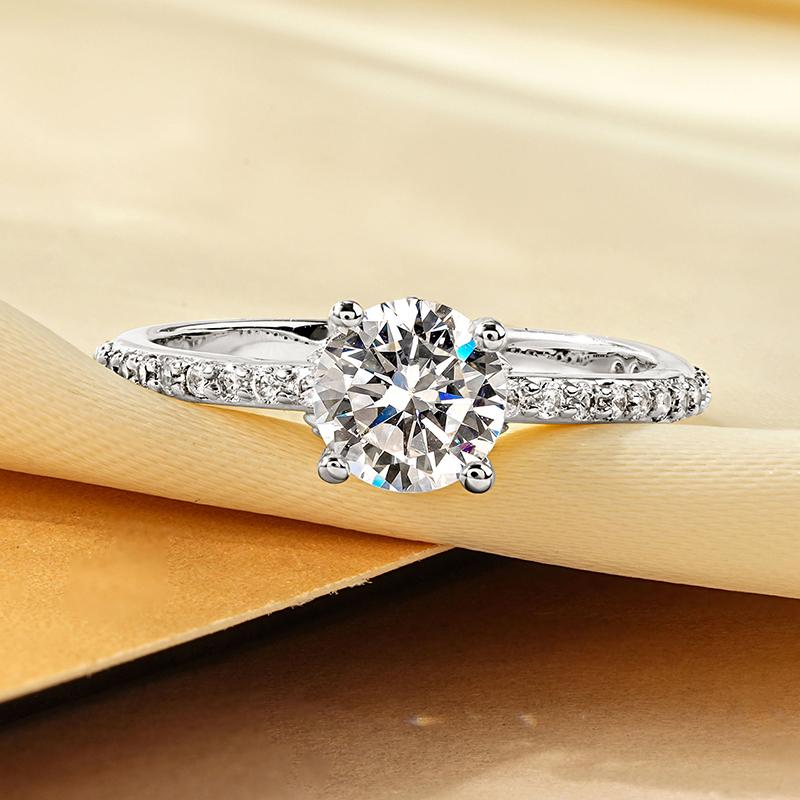 Rrjzz 14k Gold Plated Delicate Women's Ring 1CT Round Cut CZ Simulated Diamond Luxury Engagement Ring for Woman Jewellery Gifts