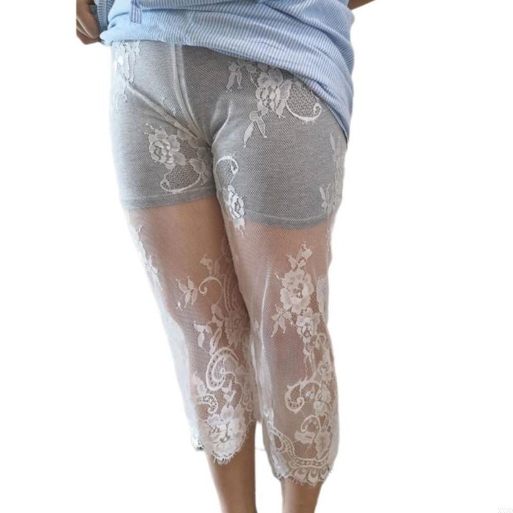 Stretch Fabric Sheer Mesh Underpants Lace Trim Flower Lace Pettipant Layering Under Skirt