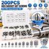 200PCS Silver Grub Screw Set Stainless Steel Inner Hex Screw Concave End Screw  Tight Joint Tool