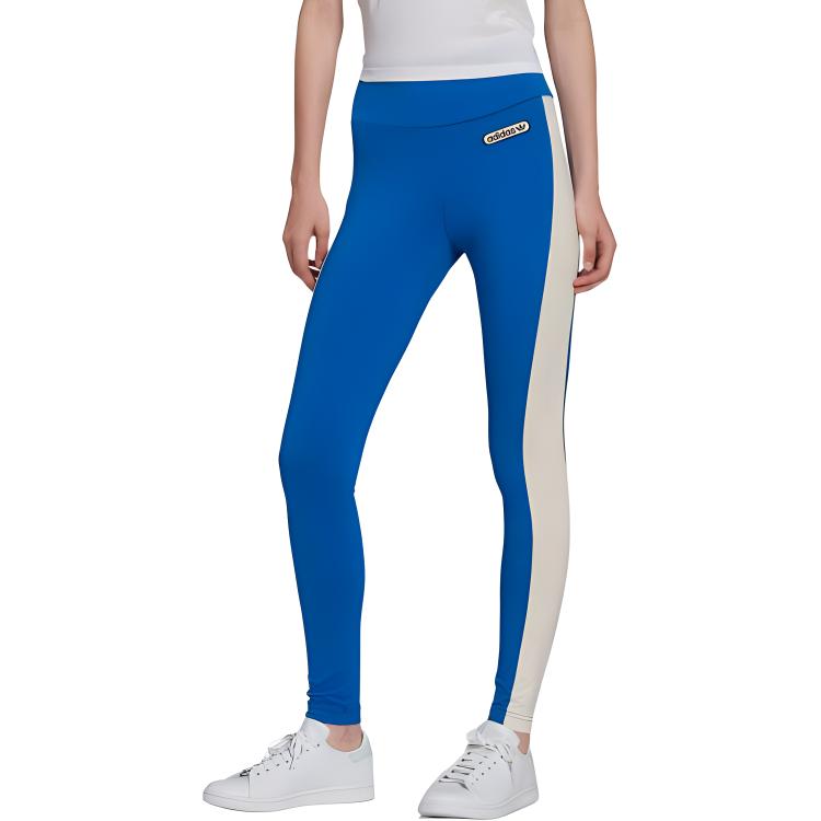 adidas Оригинальные Ретро Роскошные Леггинсы Color Block Высокая Талия Облегающий Крой Леггинсы Женские Леггинсы Синие HL0025