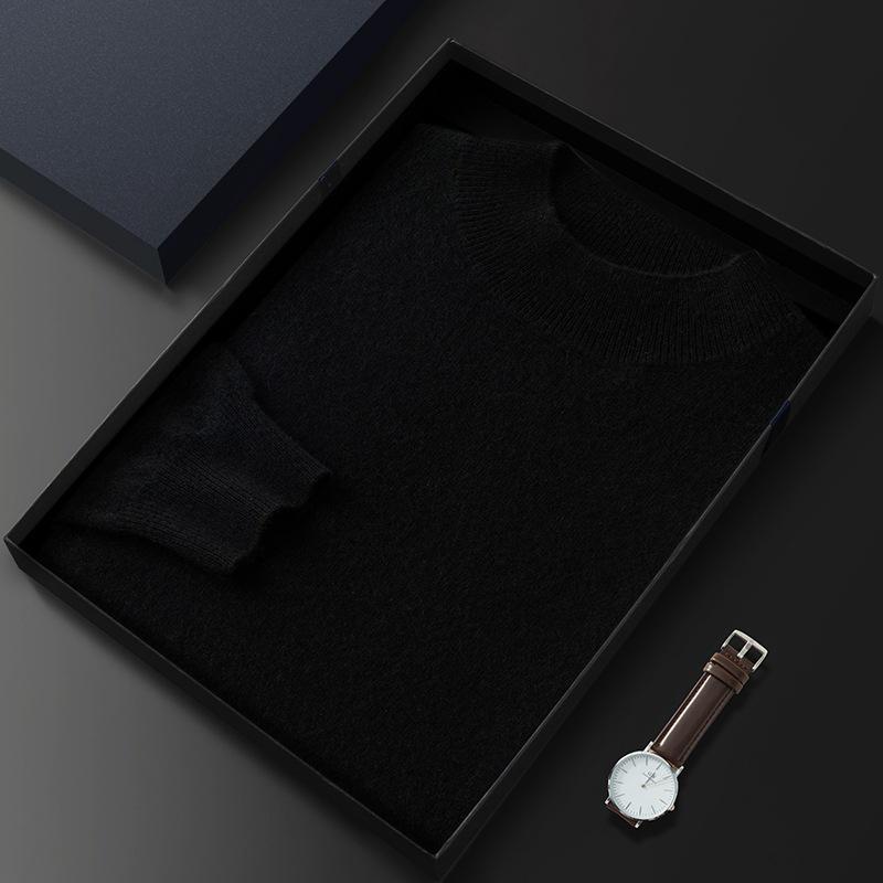 2023 Men's Plus Size Cashmere Sweater - Business Casual, Half-High Neck, Autumn/Winter Knit
