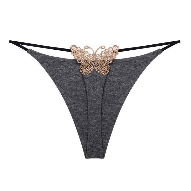 Butterfly Embroidered Low-Waist Double-Layer Thong Bikini Underwear