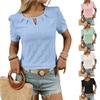 2025 Spring/Summer New Solid Color Round Neck Button Short Sleeve T-shirt Hollow Top