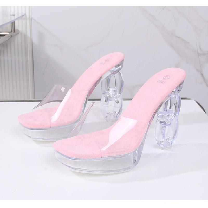 Новые 12 см модные свадебные сексуальные модели автомобилей прозрачные ночные клубные хрустальные квадратные нескользящие тапочки