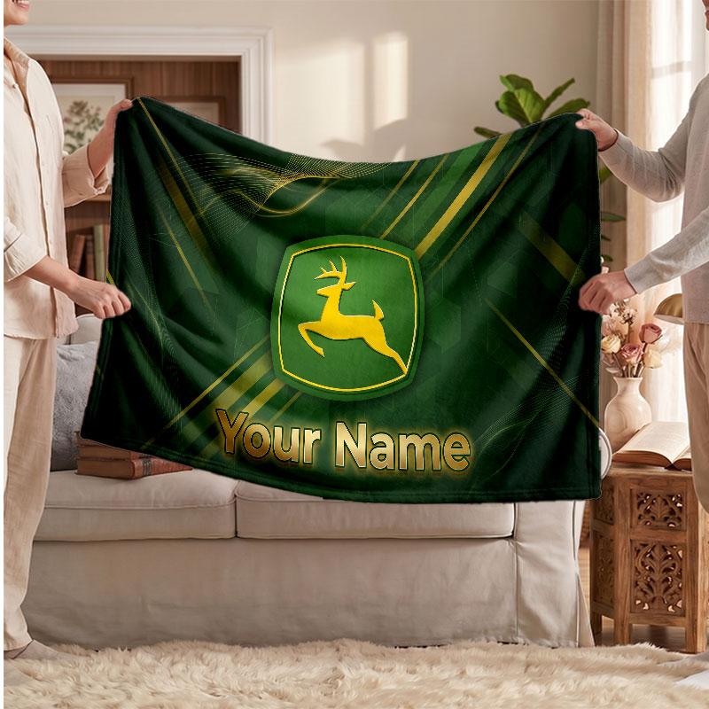 John Deere Flannel Blanket, Custom Name Text Personalized Soft Throw Blanket Home Decor Gift