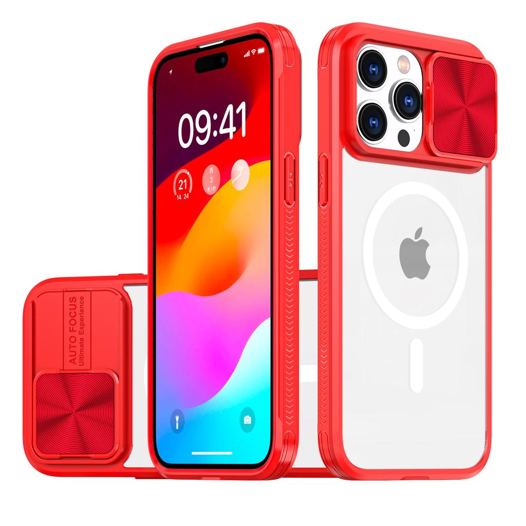 For IPhone 15Pro Mobile Phone Case Magsafe Magnetic Transparent Contrasting Color for Apple 14Plus Charm Sliding Window