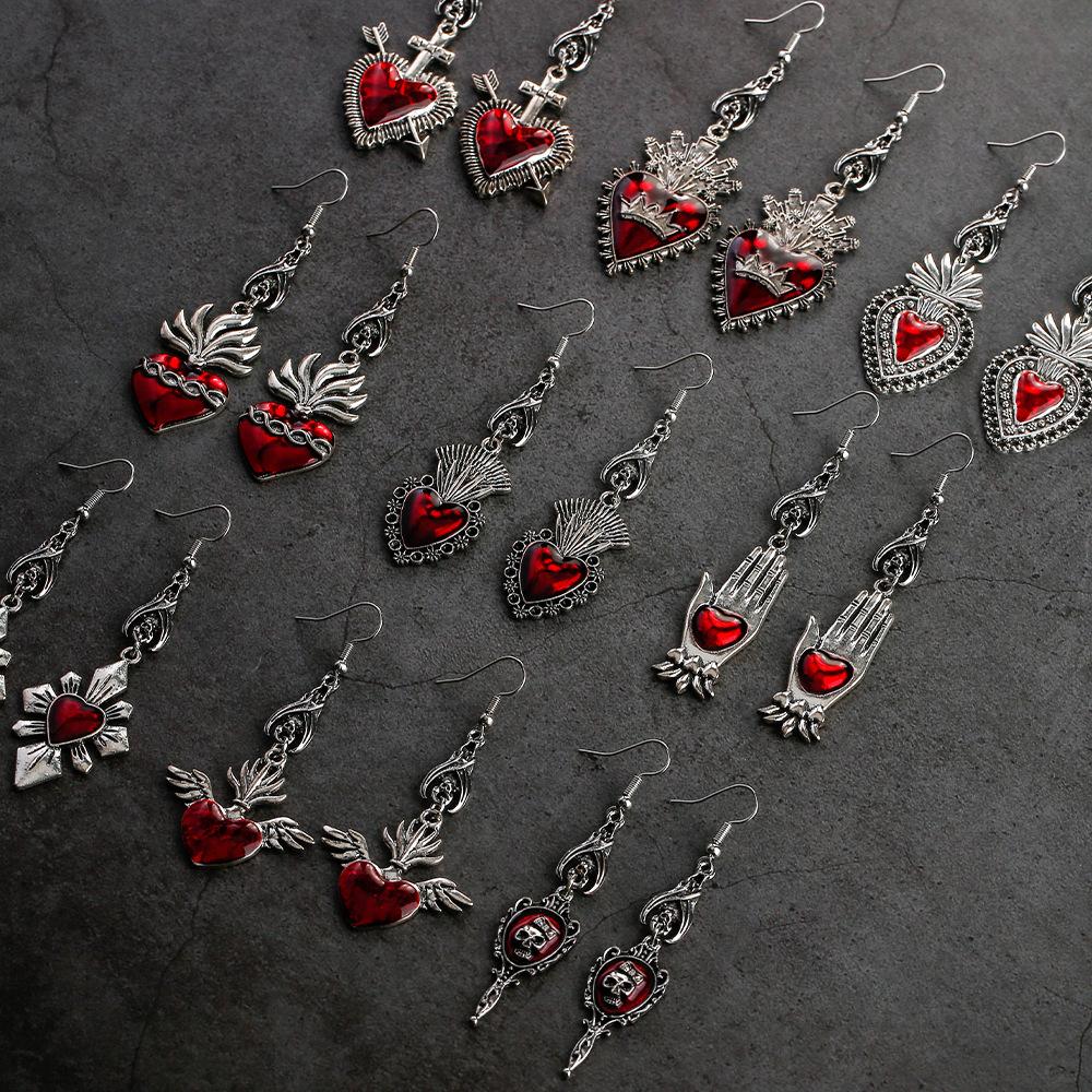Новые темные винтажные готические серьги из коллекции Sacred Heart Goth, серьги на Хэллоуин для женщин, красные капли масла, аксессуары в стиле готический панк