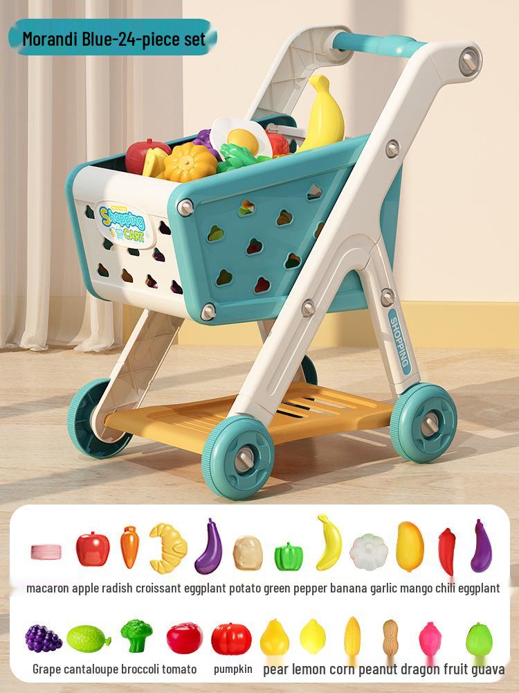 Kids' Supermarket Shopping Cart Stroller & Fruit Cutting Play Set