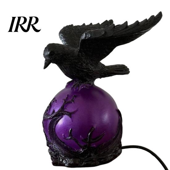 Unique Animal Lamp Gothic Raven LED Ball Lamp, Mysterious Crow on Orb Sculpture, Intricate Resin Sculpture Halloween Decorative Table for Bedside