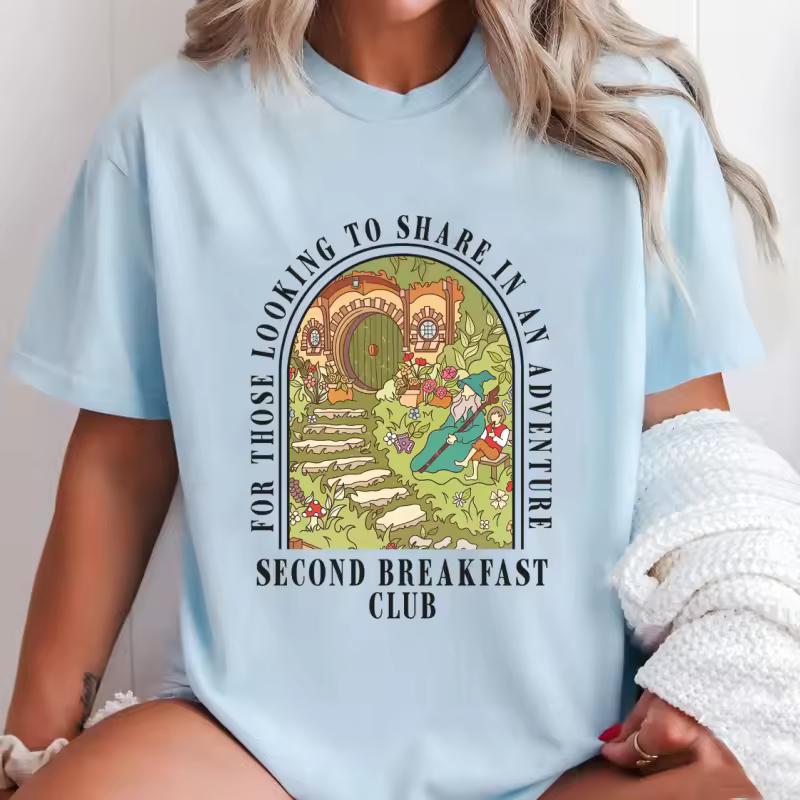 Second Breakfast Club T Shirt Men Women Adventure Bookish T-shirt Fantasy Book Lover Top Casual Cotton Short Sleeve Tees