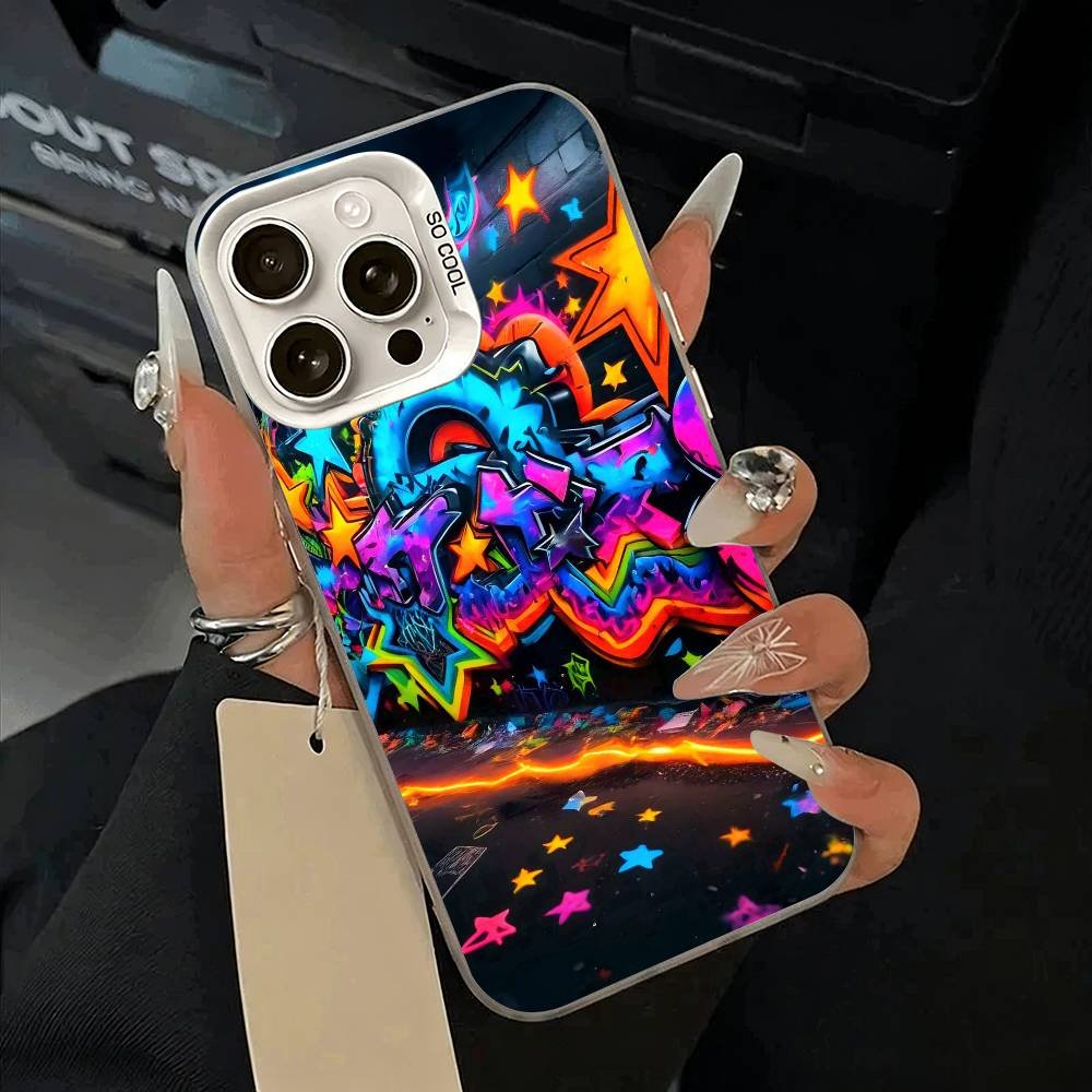 Крутой - Красочный Чехол-Граффити для IPhone 17 Air 16 15 14 13 12 11 Pro Max Белый Серебристый Жесткий Чехол