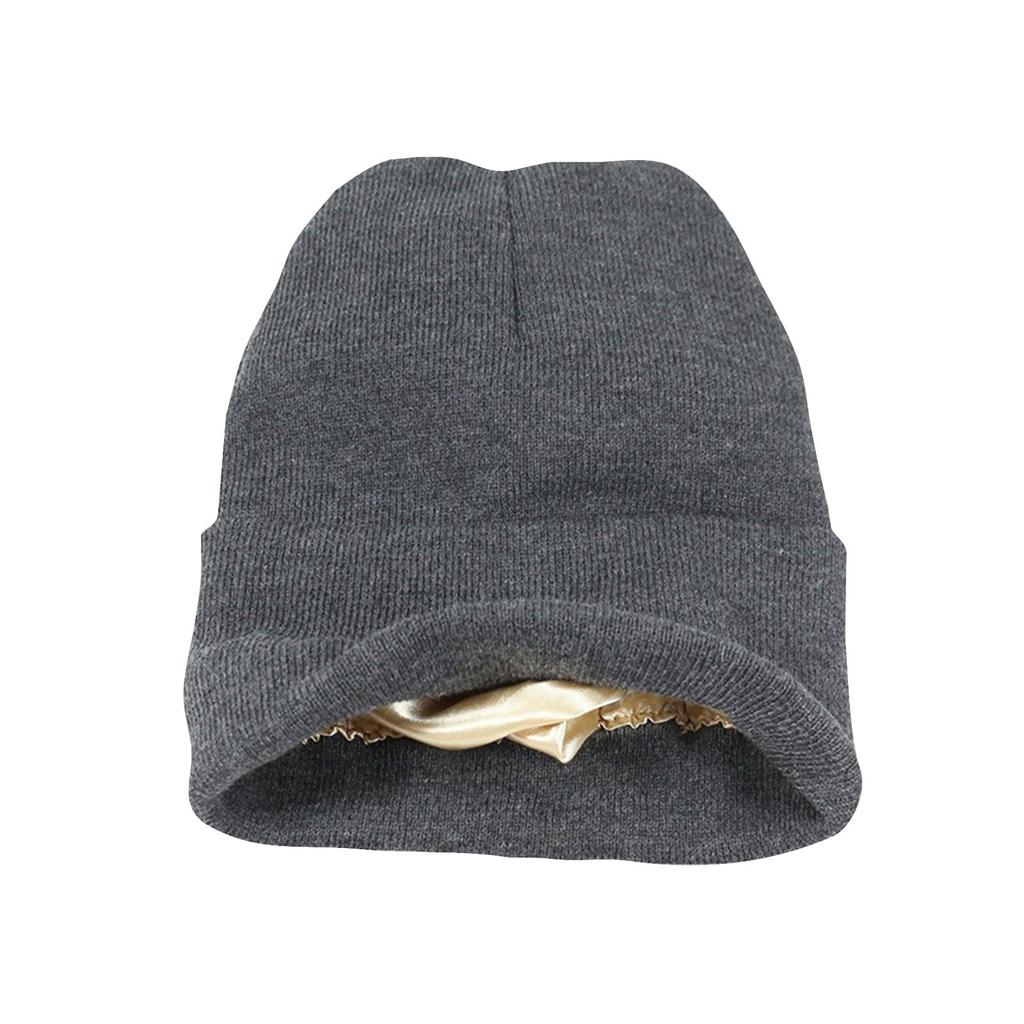 Женская вязаная шапка на атласной подкладке, акриловые зимние шапки для женщин и мужчин, мягкая теплая вязаная шапка с шелковой подкладкой и манжетами