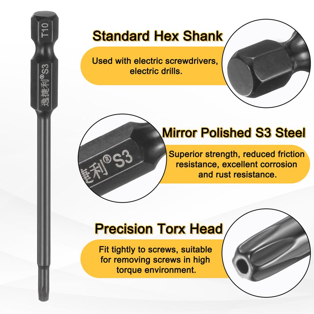 6 шт. Биты Torx T6-T40 1/4" Шестигранный Хвостовик 75 мм/100 мм Сталь S3 Магнитные Звездообразные Биты со Штифтом (Tamper Proof Star) 6-гранные Биты для Шуруповерта