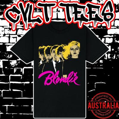 Футболка с логотипом группы Blondie ~ Премиум Черная Хлопковая Унисекс Футболка Gildan