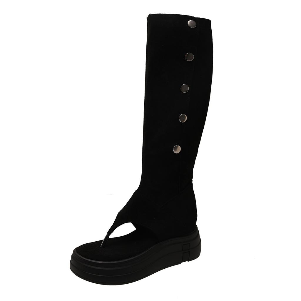 French Fold Hollow Roman Tall Cool Boots Sandals Thick-soled High-toed Boots Women's Summer Maillard Boots