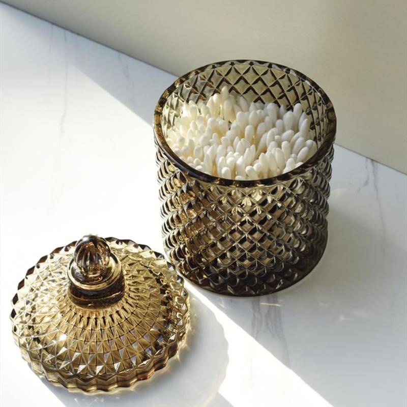 Банка для хранения из темно-серого хрустального стекла с крышкой, консервная, 600 мл, банки с алмазной огранкой, сахарница, коробка для ватных палочек, бытовой органайзер, украшение