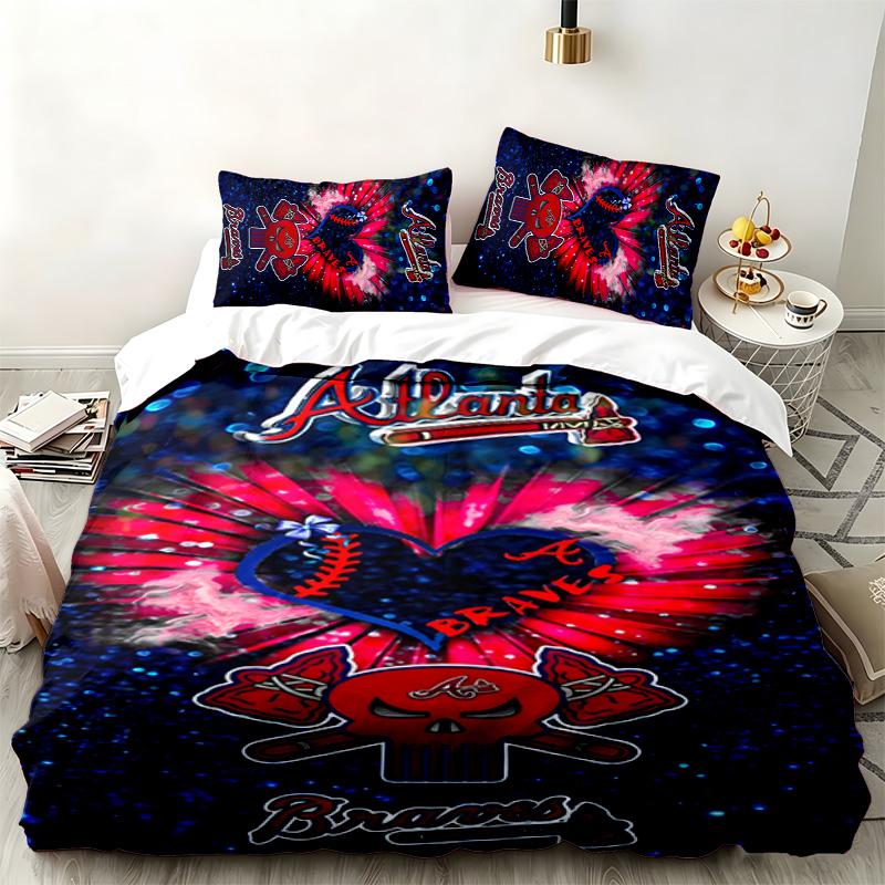 Atlanta Braves 3pc set Perfect for bedroom use Comfortable bedding set includes a duvet cover and two pillowcases Ideal birthday or Christmas gift