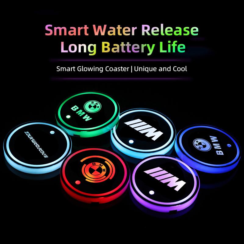 Car Luminous Coasters Color-Changing Cup Holder Insert Coasters Accessories Stickers For BMW G80 G06 G07 G42 G14 G15 G16 F82 F20 IQZRV1