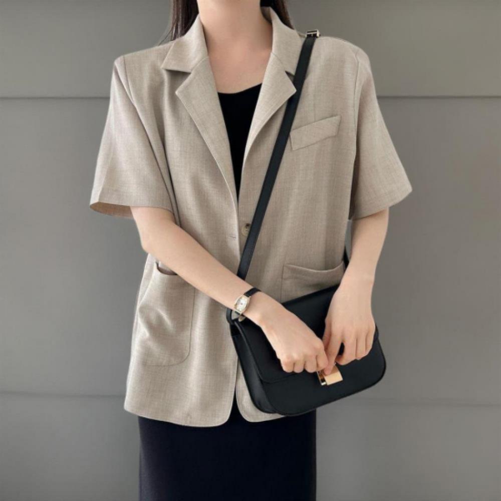 New Arrivals Open Run Women Shoulder Pad Short Sleeve Two Pocket Loose Fit Jkt