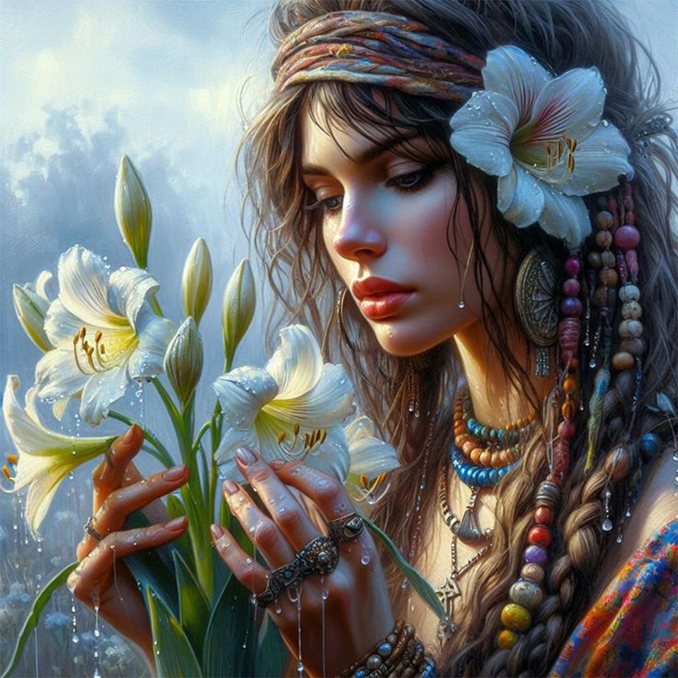 5DDIY Алмазная картина Новая серия Элегантный женский цветок Алмазное искусство Девушки Мозаика Вышивка Картина Настенное украшение