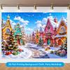 Cozy Christmas Snow Village Backdrop, Polyester Photo Banner for Holiday Parties, Garden and Home Decor