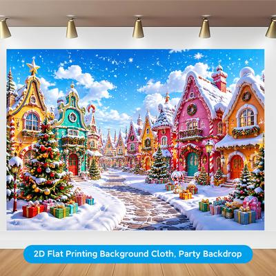 Cozy Christmas Snow Village Backdrop, Polyester Photo Banner for Holiday Parties, Garden and Home Decor
