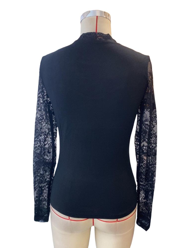 Французские новые элегантные кружевные топы с вышивкой для женщин, уличные, Vinateg, длинные рукава, тонкий пуловер, модный дизайн, воротник-стойка, повседневные футболки