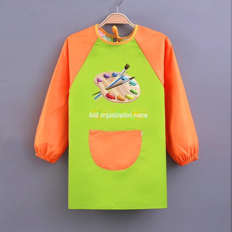 Kid's Waterproof Long-sleeved Reversible Painting Smock with Kindergarten Print - Protecting Clothes for Messy Activities.