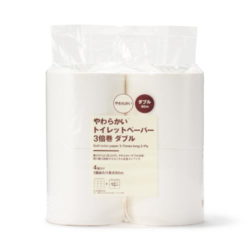 MUJI Soft Toilet Paper, Triple Roll, Double, 4 Rolls, 80m Length Each, 84890994