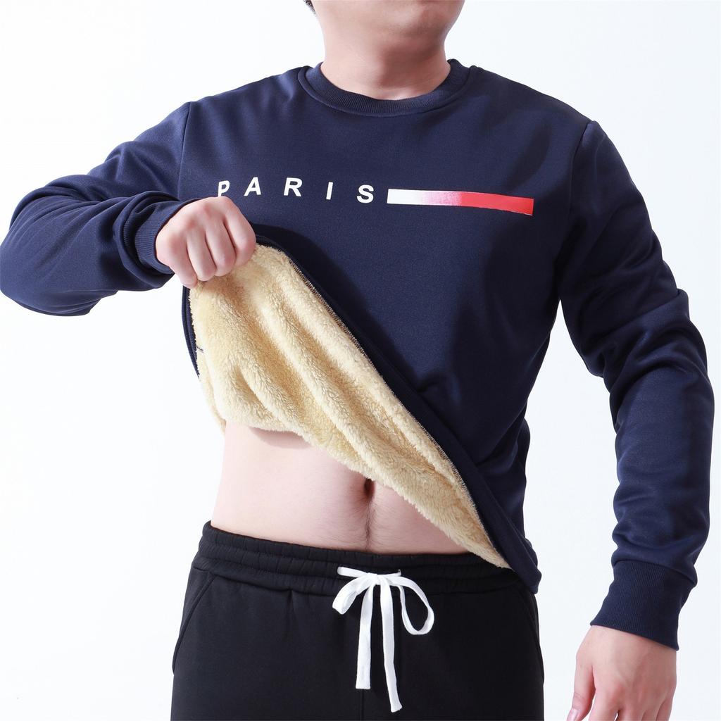 Мужская зимняя однотонная толстовка с цифровой печатью и утолщенным бархатом, мужская повседневная толстовка с круглым вырезом