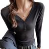 Womens V-Neck Knit Long Sleeve Top Slim Fit Versatile Basic Shirt