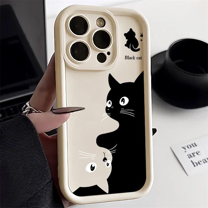 Мультяшный кот Мягкий чехол для телефона Для iPhone 15 16 Pro Max Чехлы iPhone 14 13 12 11 Pro Max XS Max XR X 7 8 Plus 16e Ударопрочный чехол