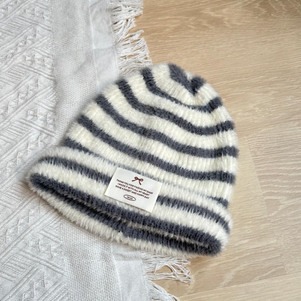 Earflap Knitted Beanie Hat Polyester Fall Winter Warm Hat Portable Striped Beanie Girls