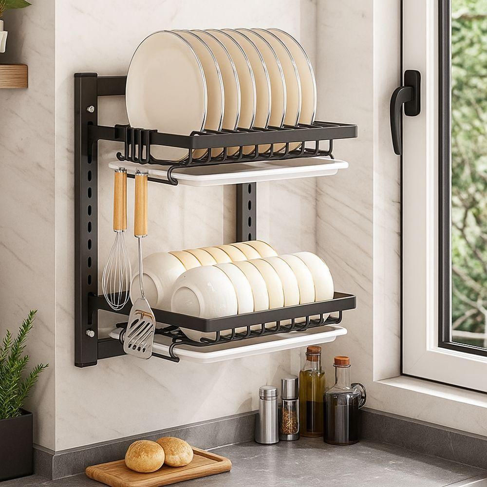 Rust-Proof Dish Drying Rack Wall Mounted Utensil Holder Kitchen Supplies Drain Tray  Kitchen Use