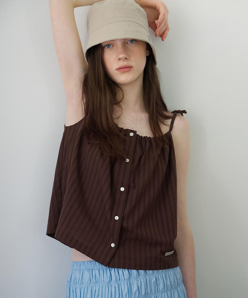 BUT'TON Banding Shirring Blouse (Brown)