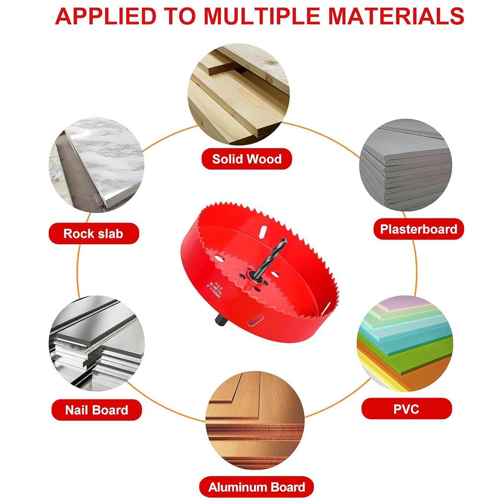 6 Inch Hole Saw - 152mmHSS Bi-Metal Hole Saw - Heavy Duty Hole Cutter for Metal/Wood with Smooth Flat Edge, Fast Chip Removal, Ideal for Cornhole